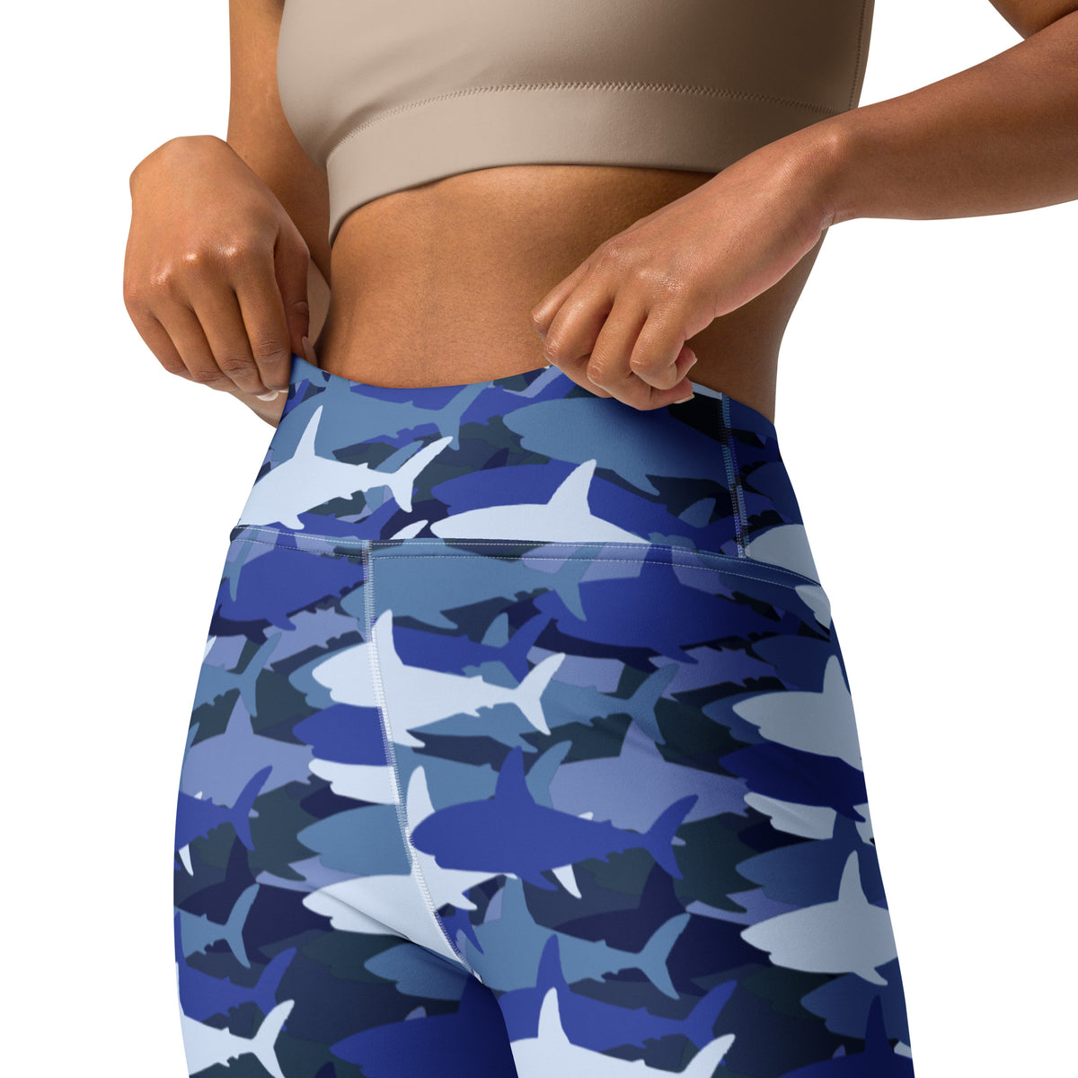 Women's Blue Shark Camouflage Buttery Soft Yoga Leggings - Quick Drying, High Waisted Comfort