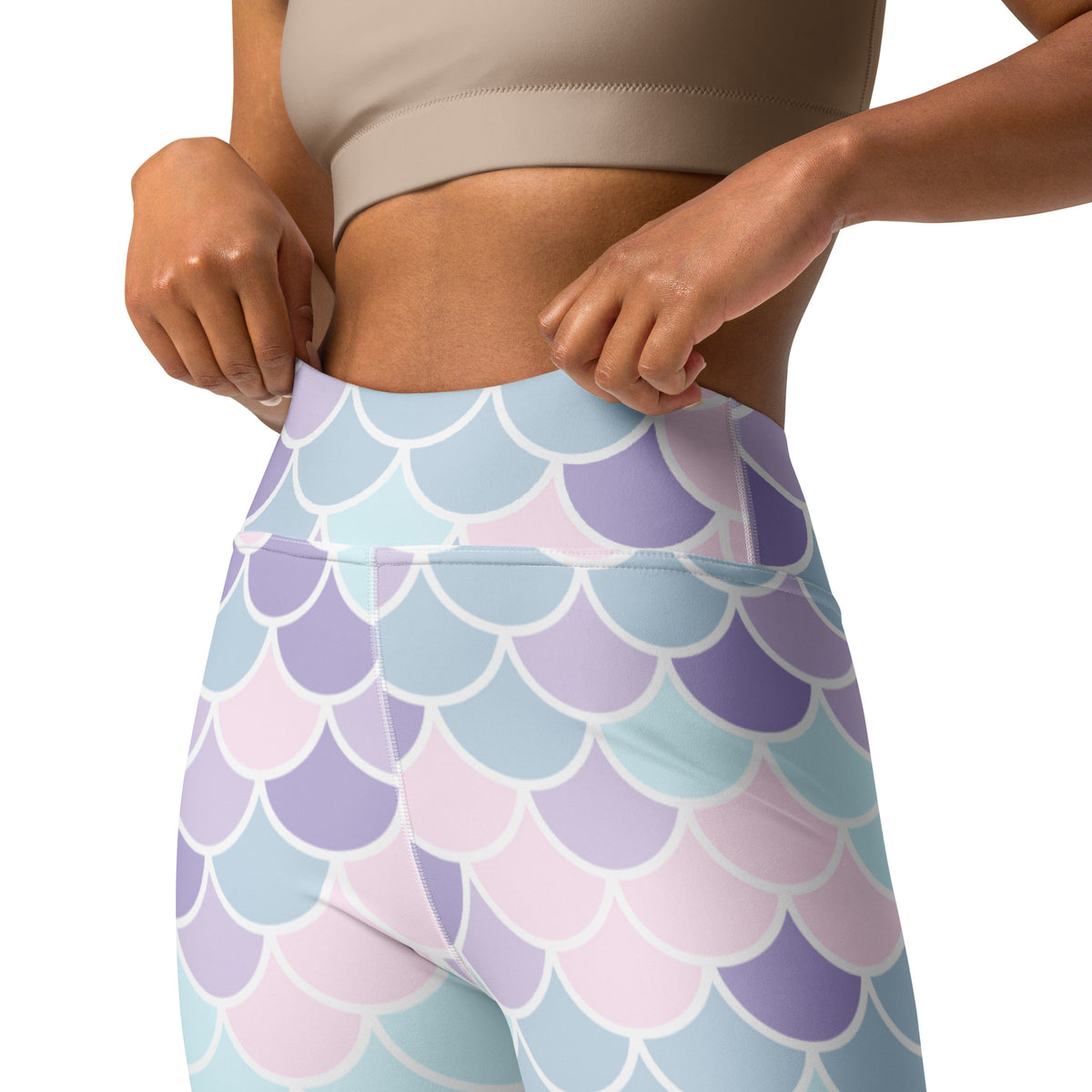 Women's Pastel Mermaid Scales Buttery Soft Yoga Leggings - Quick Drying, High Waisted Comfort
