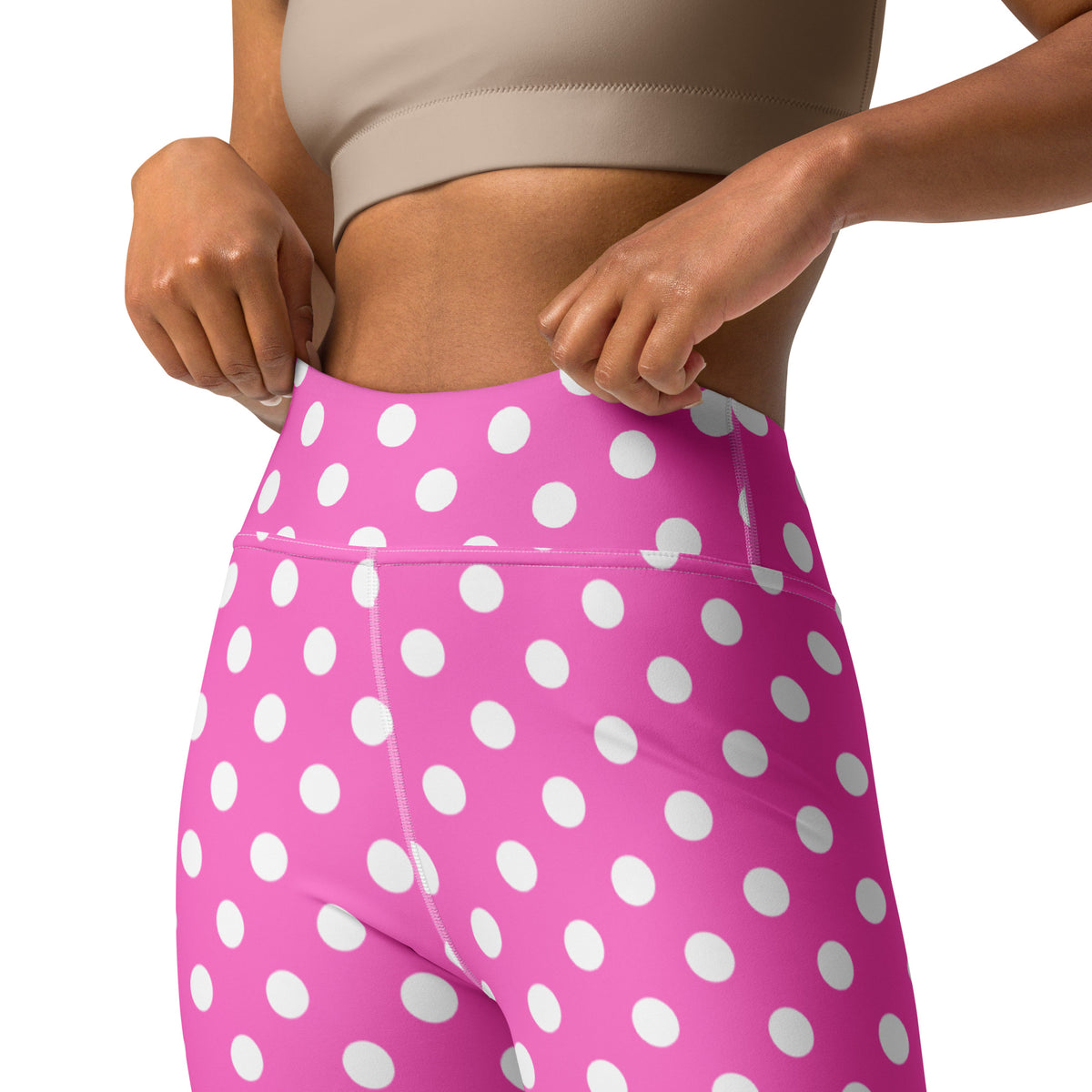 Women's Hot Pink Polka Dot Buttery Soft Yoga Leggings - Quick Drying, High Waisted Comfort