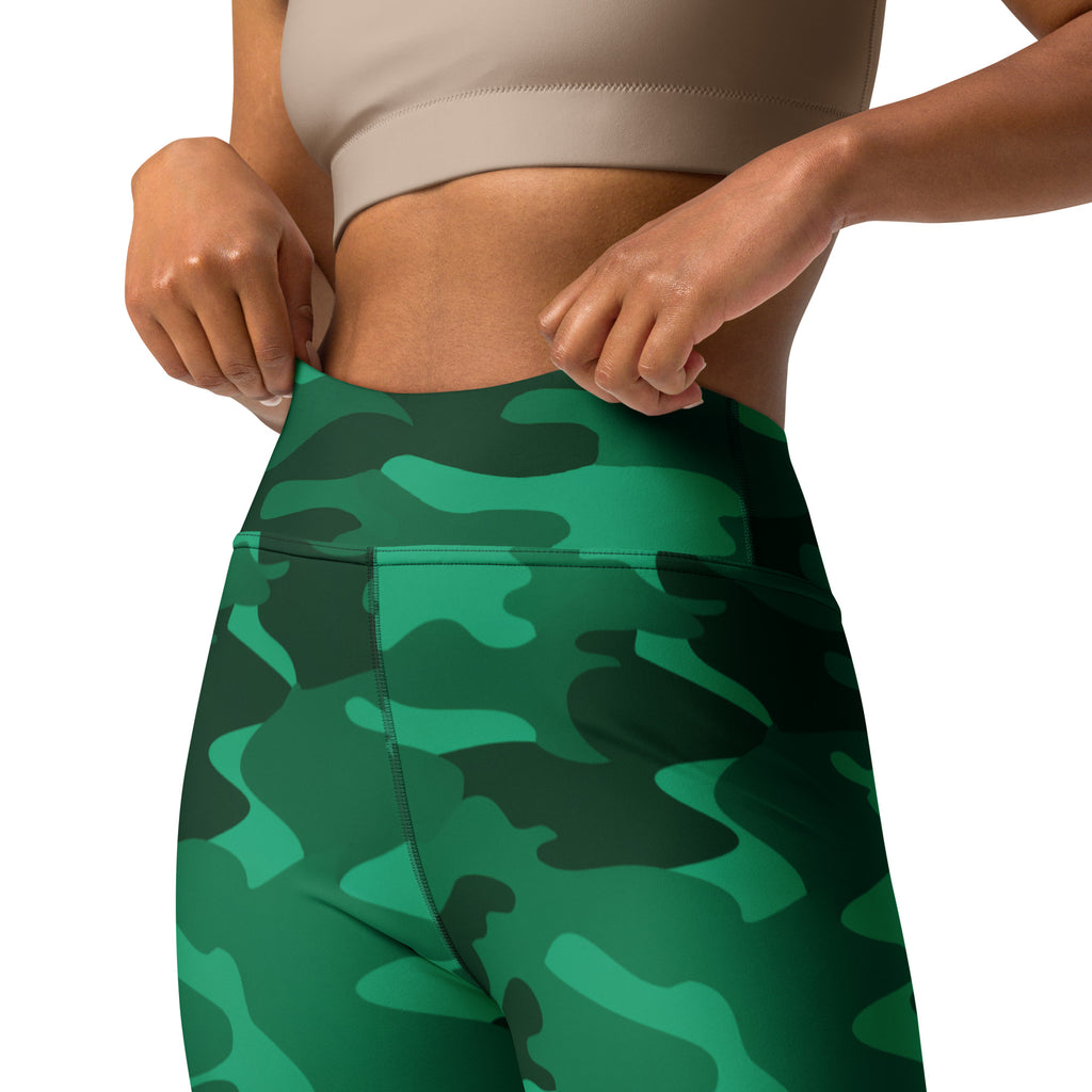 Women's Green Camouflage Buttery Soft Yoga Leggings - Quick Drying, High Waisted Comfort