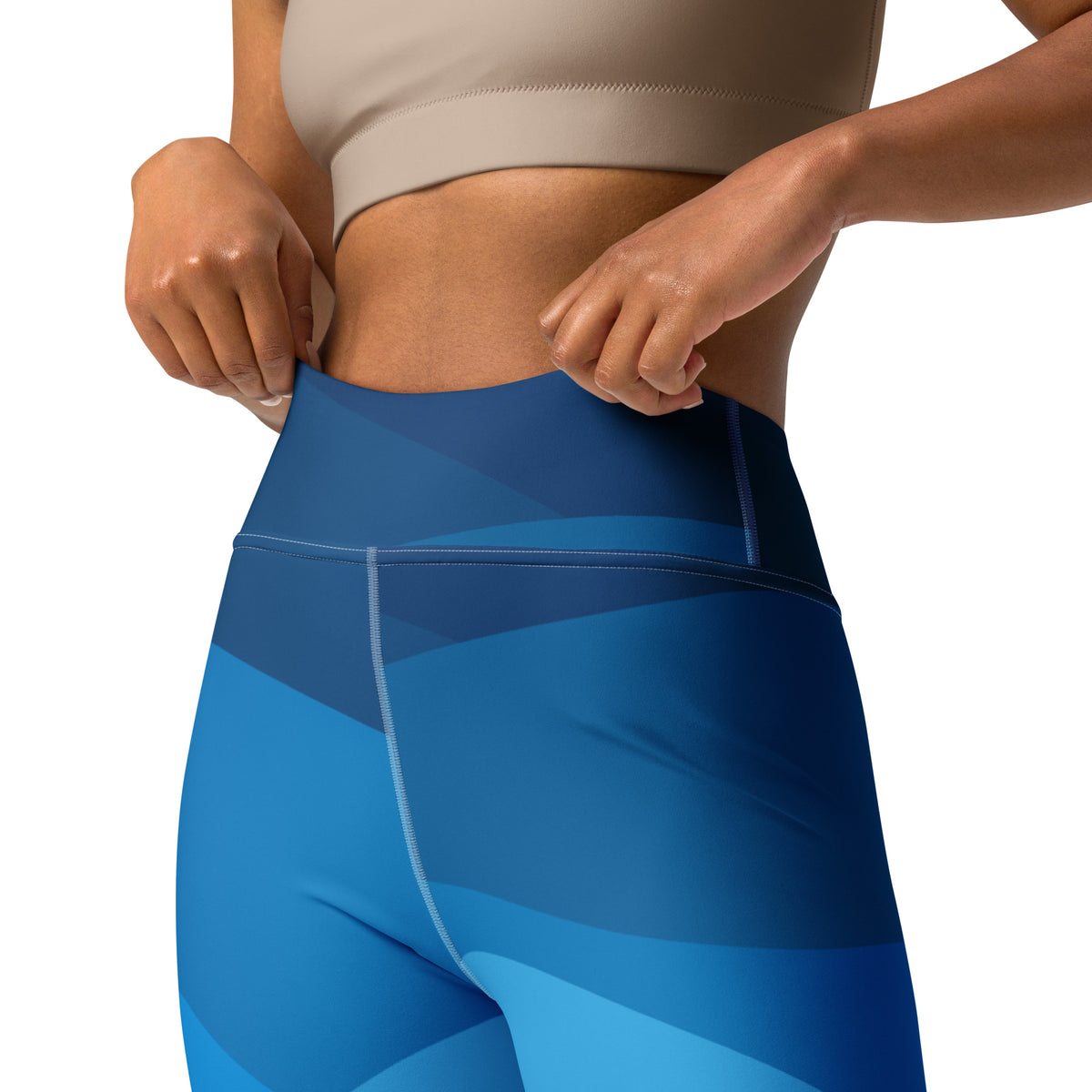 Women's Blue Ombre Ocean Waves Buttery Soft Yoga Leggings - Quick Drying, High Waisted Comfort