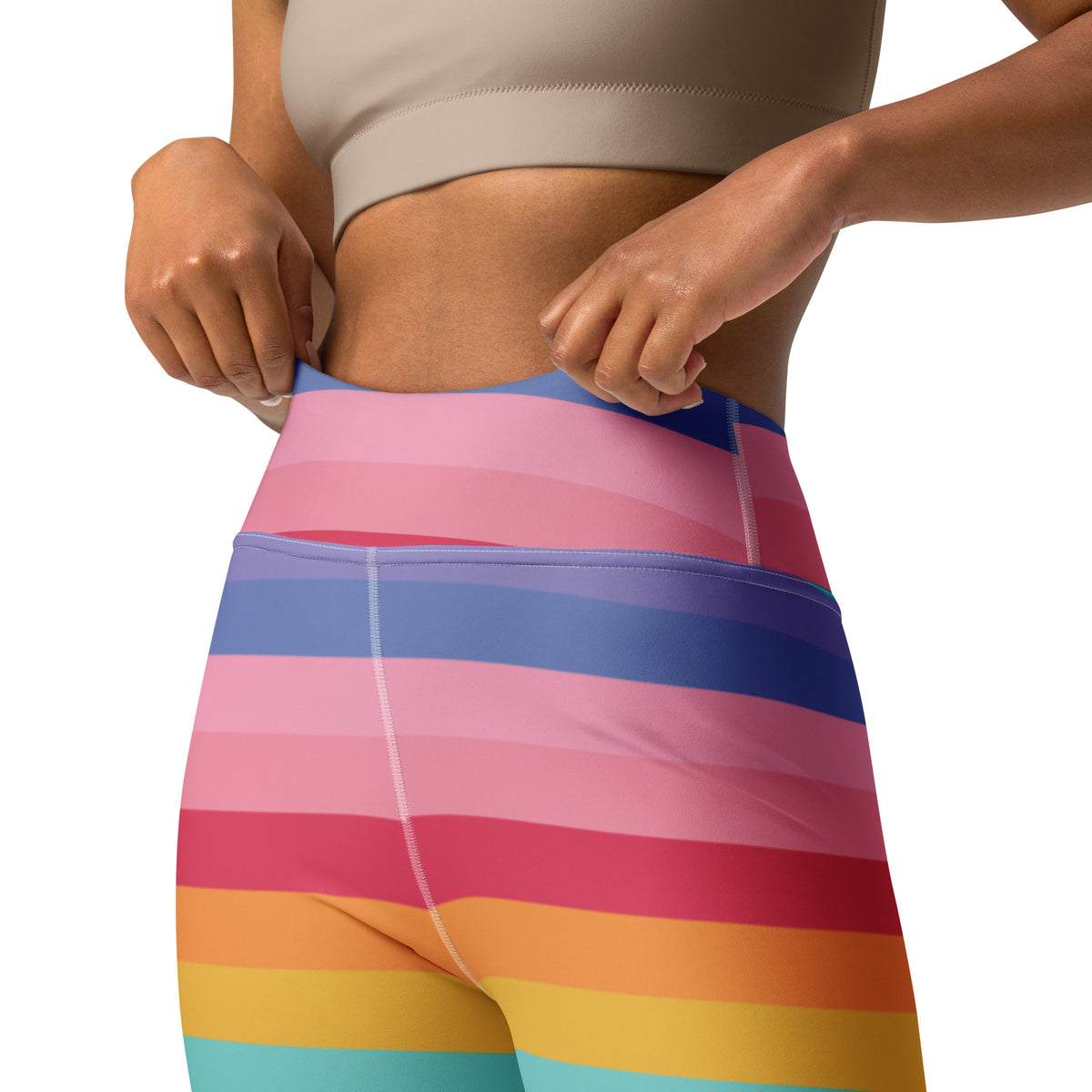 Women's Bright Striped Rainbow Buttery Soft Yoga Leggings - Quick Drying, High Waisted Comfort