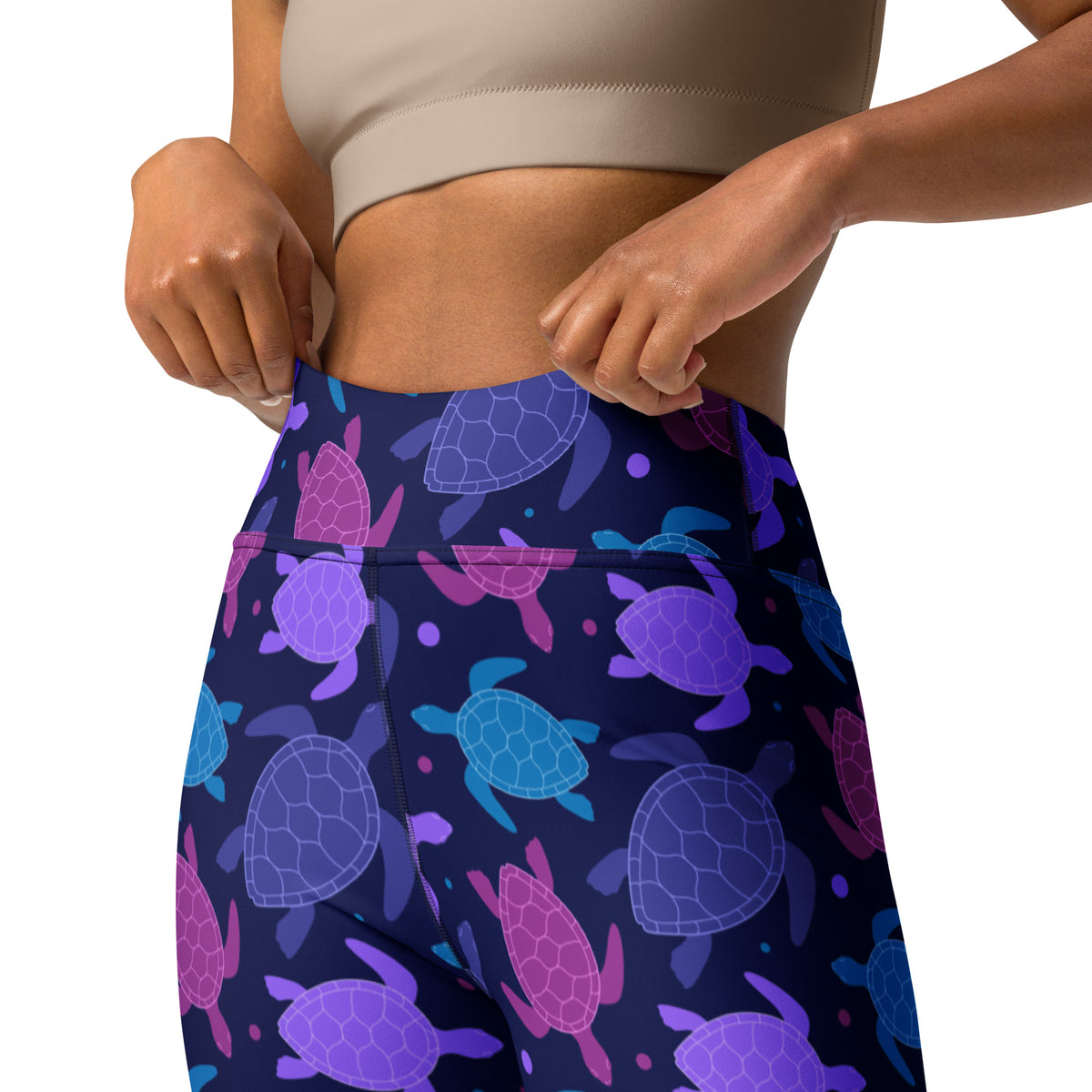 Women's Purple Sea Turtle Buttery Soft Yoga Leggings - Quick Drying, High Waisted Comfort