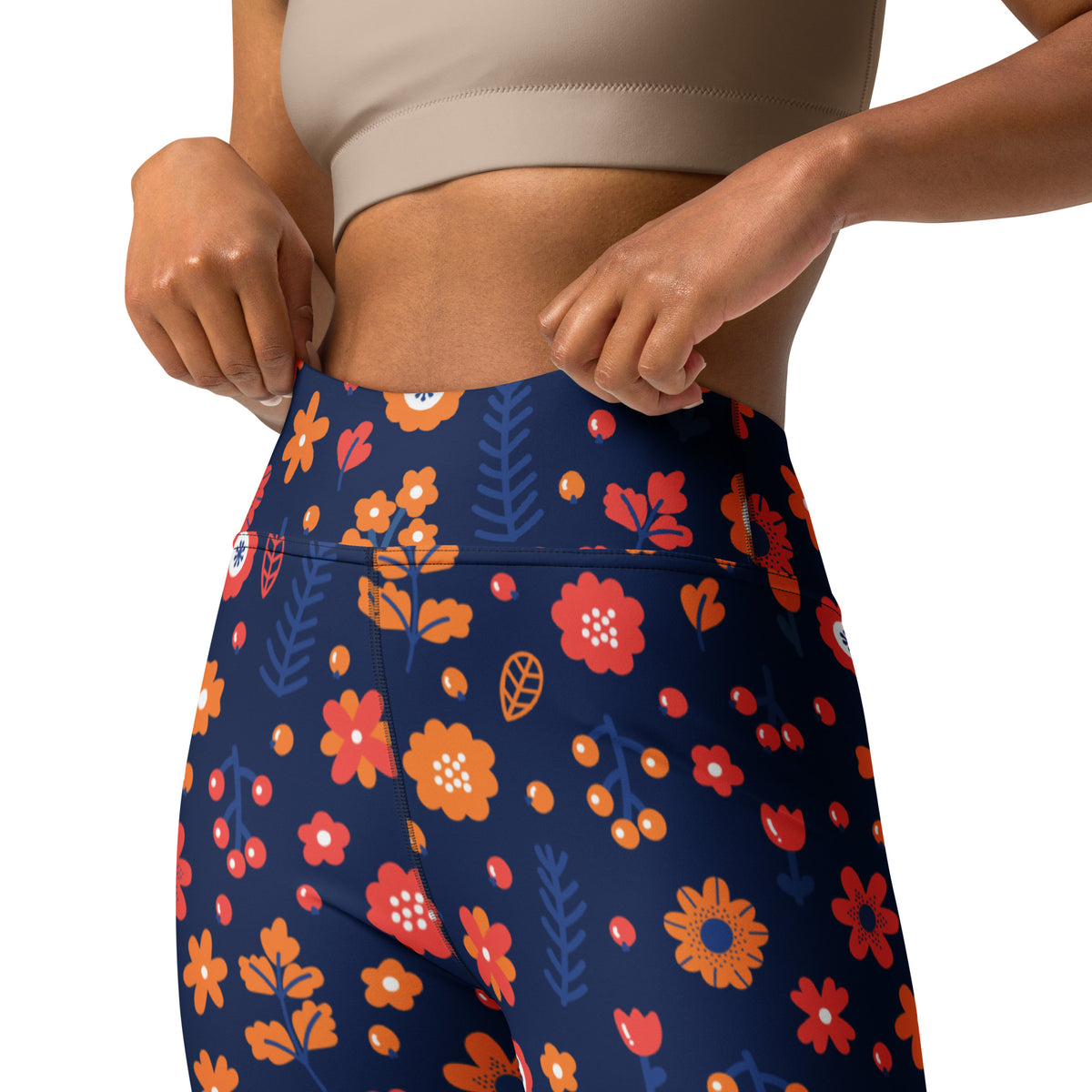 Women's Navy Floral Buttery Soft Yoga Leggings - Quick Drying, High Waisted Comfort