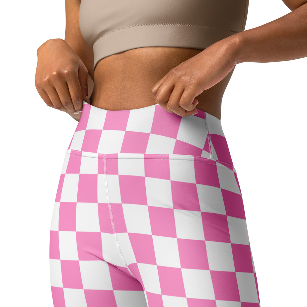 Women's Pink Checkered Buttery Soft Yoga Leggings - Quick Drying, High Waisted Comfort