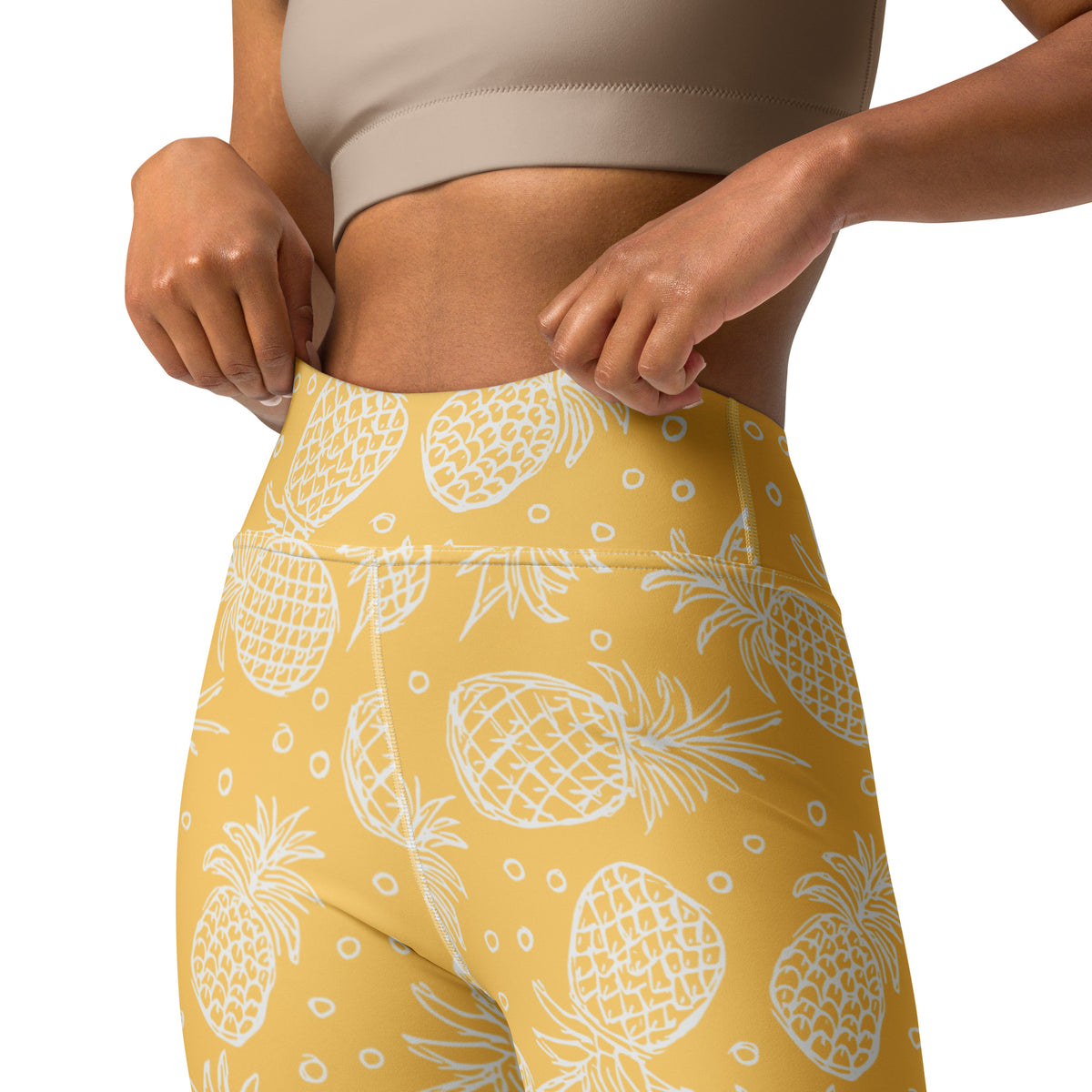 Women's Golden Yellow Pineapple Buttery Soft Yoga Leggings - Quick Drying, High Waisted Comfort