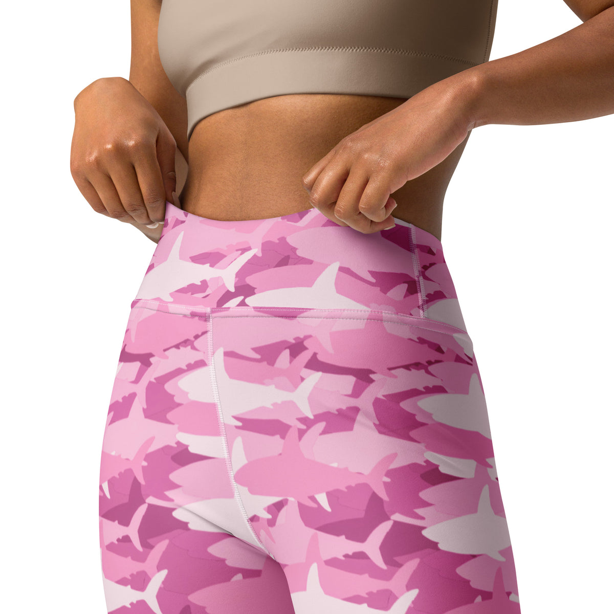 Women's Pink Shark Camouflage Buttery Soft Yoga Leggings - Quick Drying, High Waisted Comfort