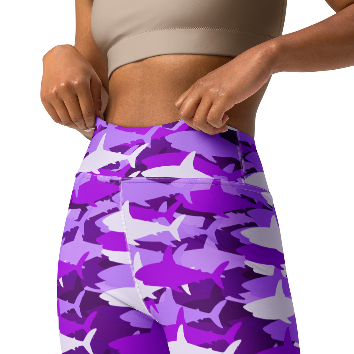 Women's Purple Shark Camouflage Buttery Soft Yoga Leggings - Quick Drying, High Waisted Comfort