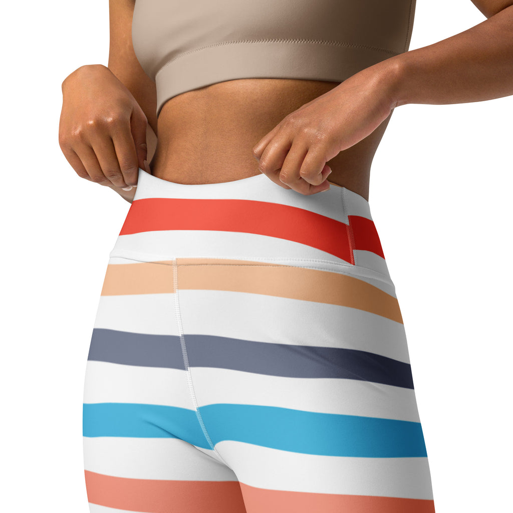 Women's Colorful Striped Beach Themed Buttery Soft Yoga Leggings - Quick Drying, High Waisted Comfort