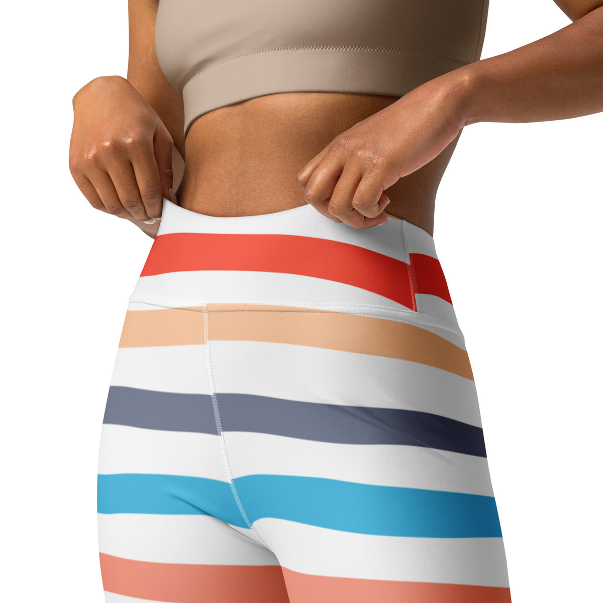 Women's Colorful Striped Beach Themed Buttery Soft Yoga Leggings - Quick Drying, High Waisted Comfort