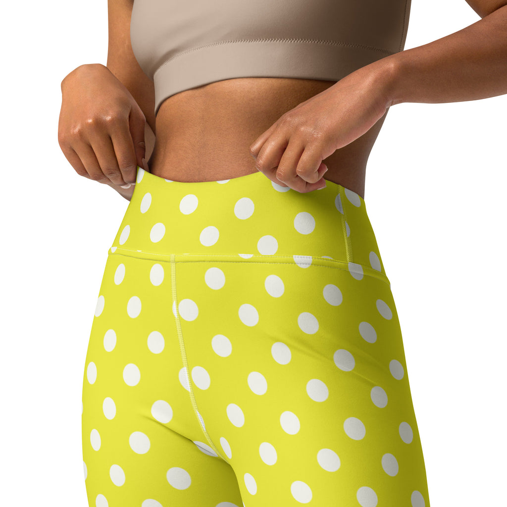 Women's Vibrant Yellow Polka Dot Buttery Soft Yoga Leggings - Quick Drying, High Waisted Comfort
