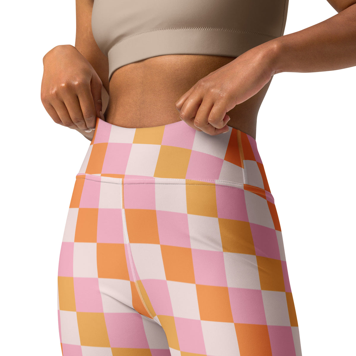 Women's Sunset Checkerboard Buttery Soft Yoga Leggings - Quick Drying, High Waisted Comfort