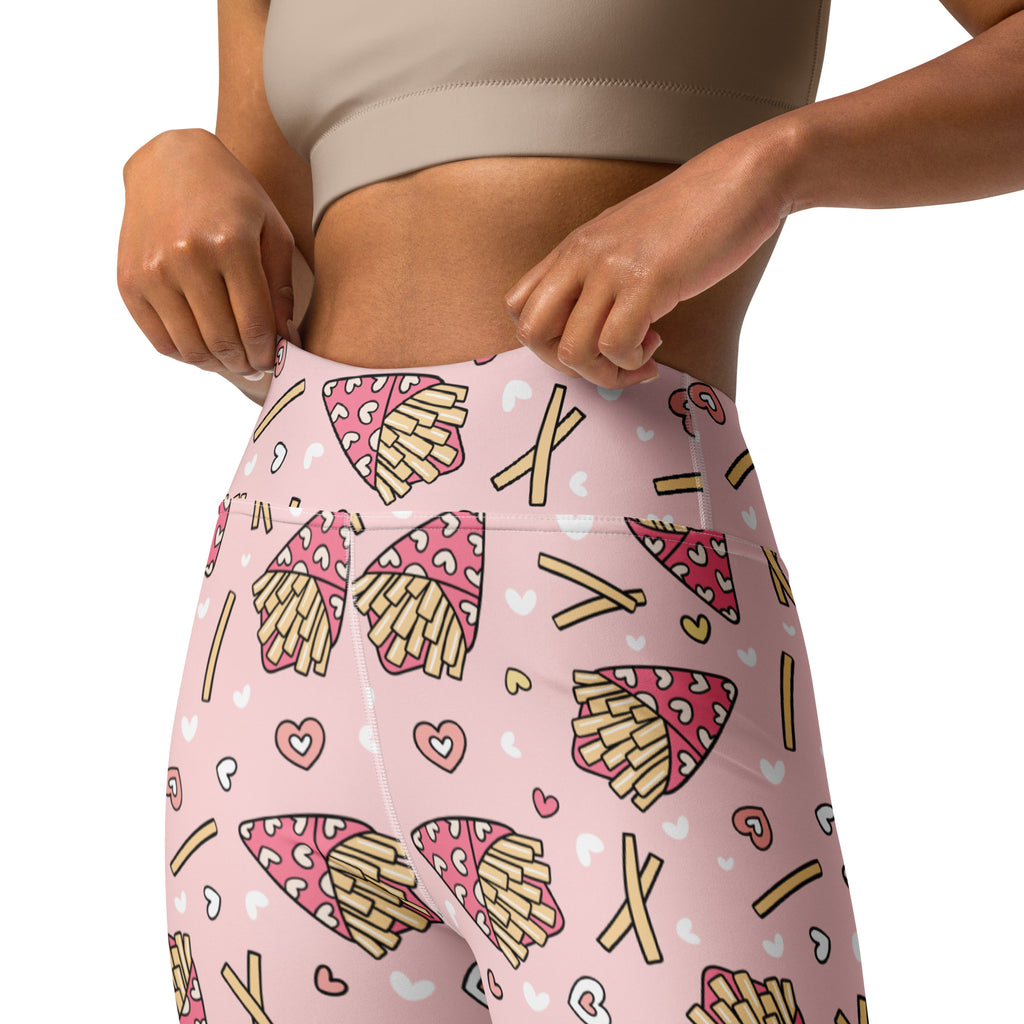 Women's Pink French Fries Buttery Soft Yoga Leggings - Quick Drying, High Waisted Comfort