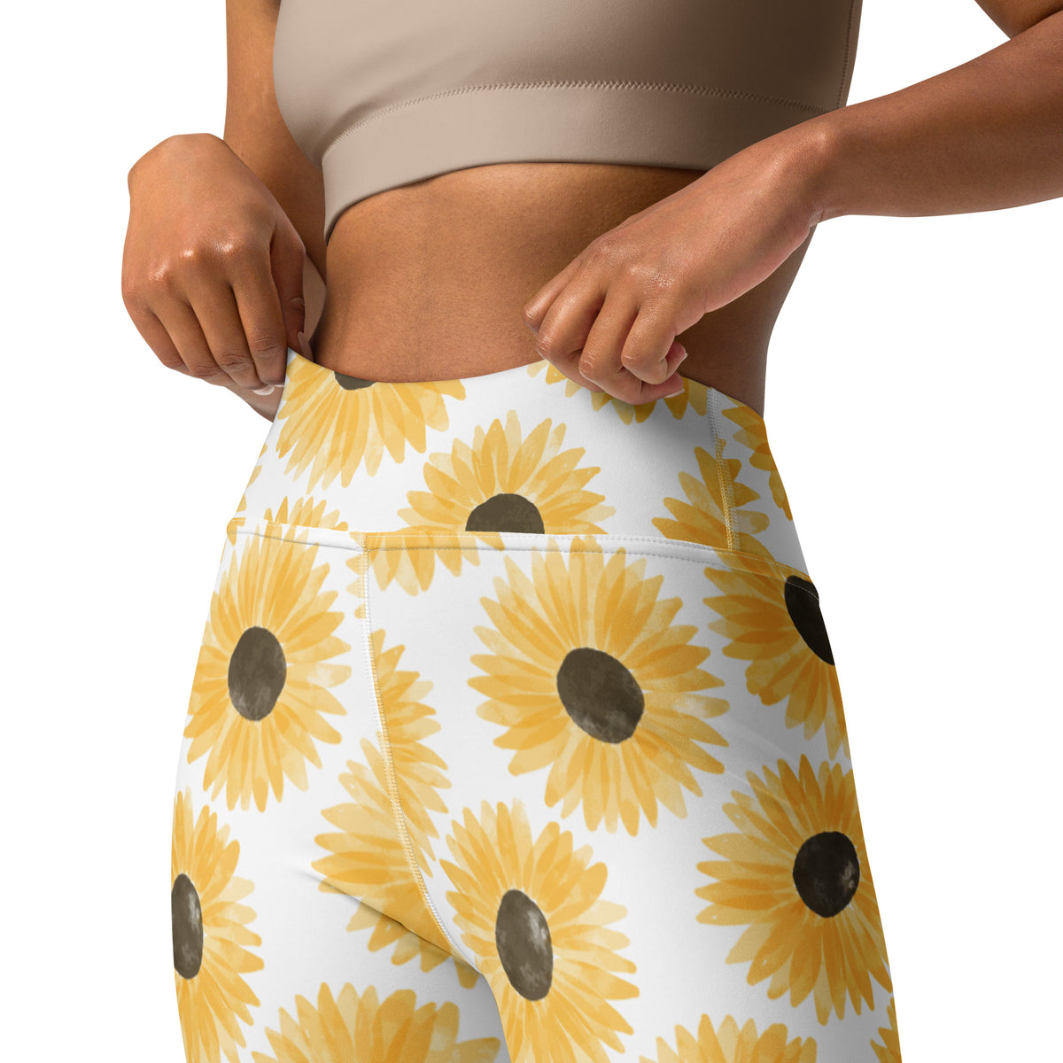 Women's Watercolor Sunflower Buttery Soft Yoga Leggings - Quick Drying, High Waisted Comfort