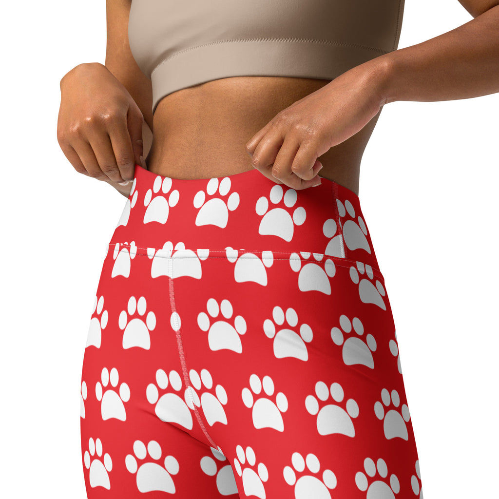Women's Red Paw Print Buttery Soft Yoga Leggings - Quick Drying, High Waisted Comfort