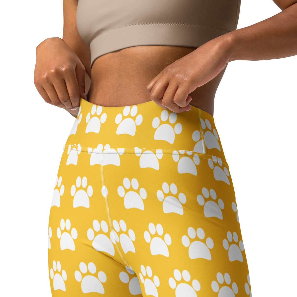 Women's Yellow Paw Print Buttery Soft Yoga Leggings - Quick Drying, High Waisted Comfort
