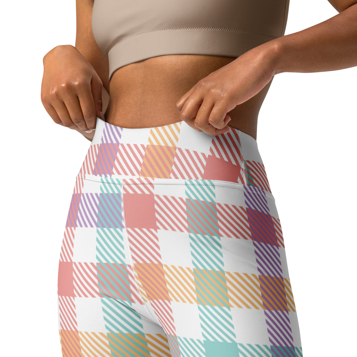 Women's Colorful Pastel Plaid Buttery Soft Yoga Leggings - Quick Drying, High Waisted Comfort