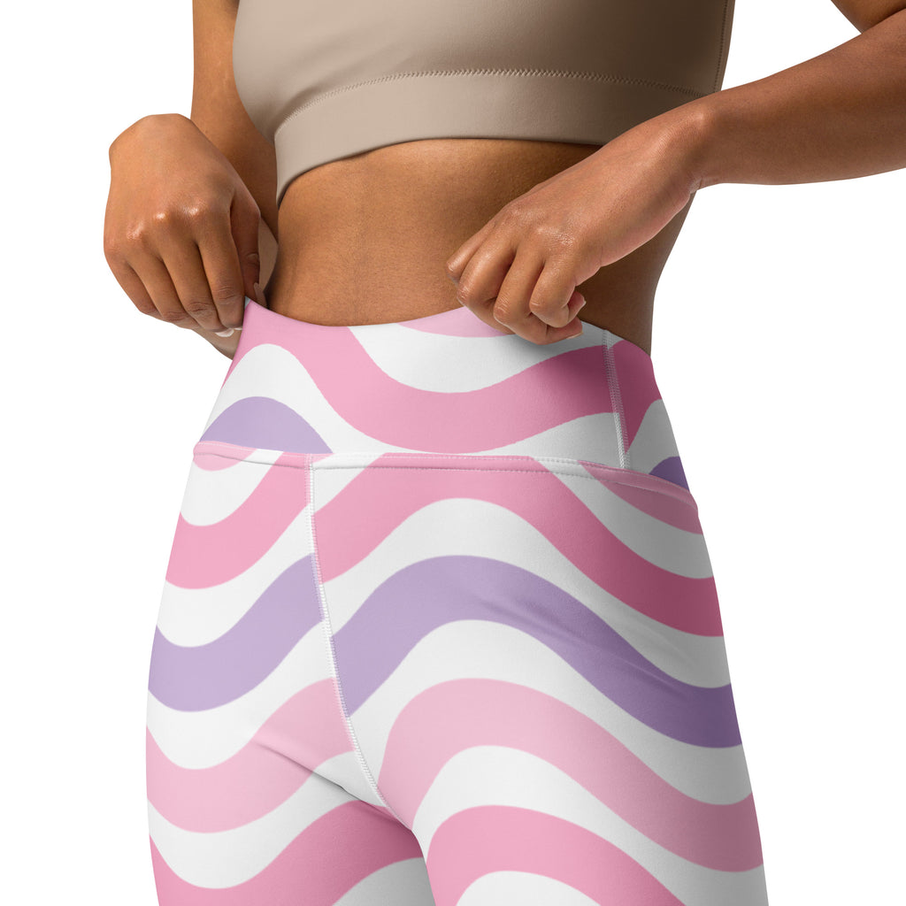 Women's Pink Purple Wavy Stripe Buttery Soft Yoga Leggings - Quick Drying, High Waisted Comfort