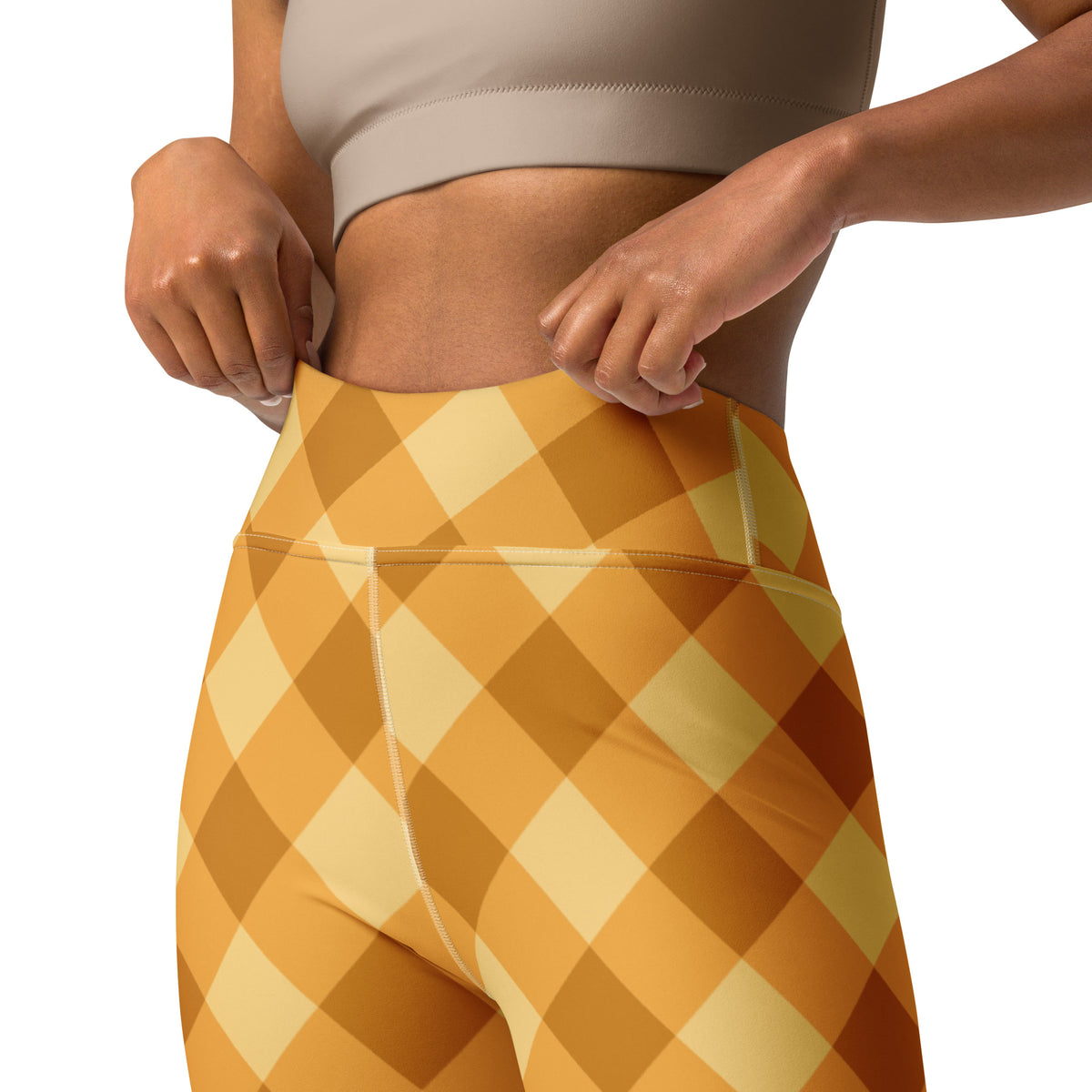 Women's Orange Plaid Buttery Soft Yoga Leggings - Quick Drying, High Waisted Comfort