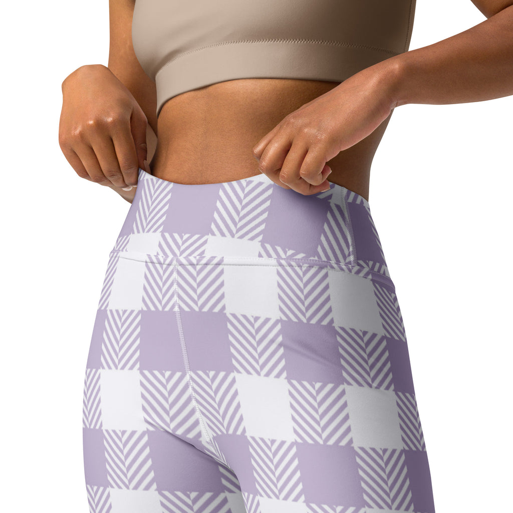 Women's Lavender Purple Plaid Buttery Soft Yoga Leggings - Quick Drying, High Waisted Comfort