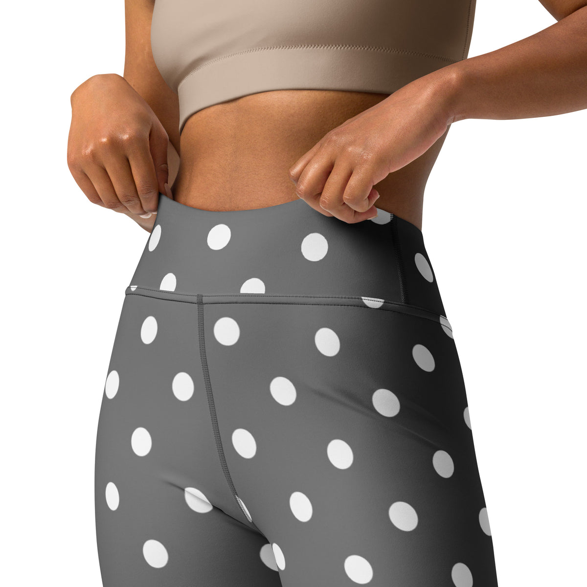 Women's Gray Polka Dot Buttery Soft Yoga Leggings - Quick Drying, High Waisted Comfort