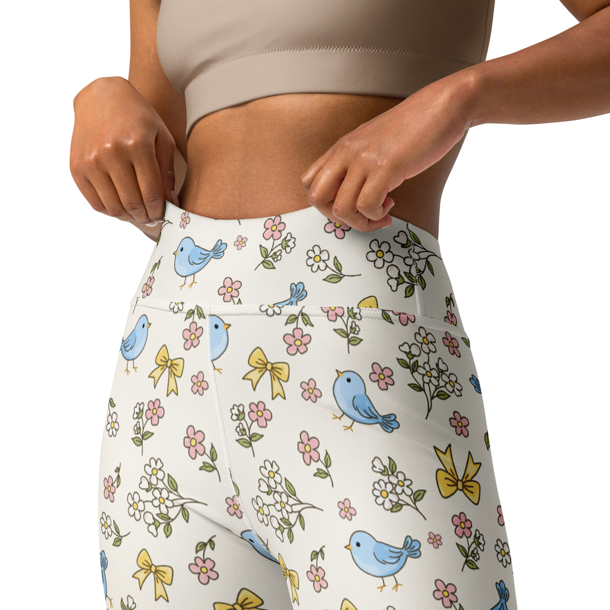 Women's Floral Blue Bird Buttery Soft Yoga Leggings - Quick Drying, High Waisted Comfort