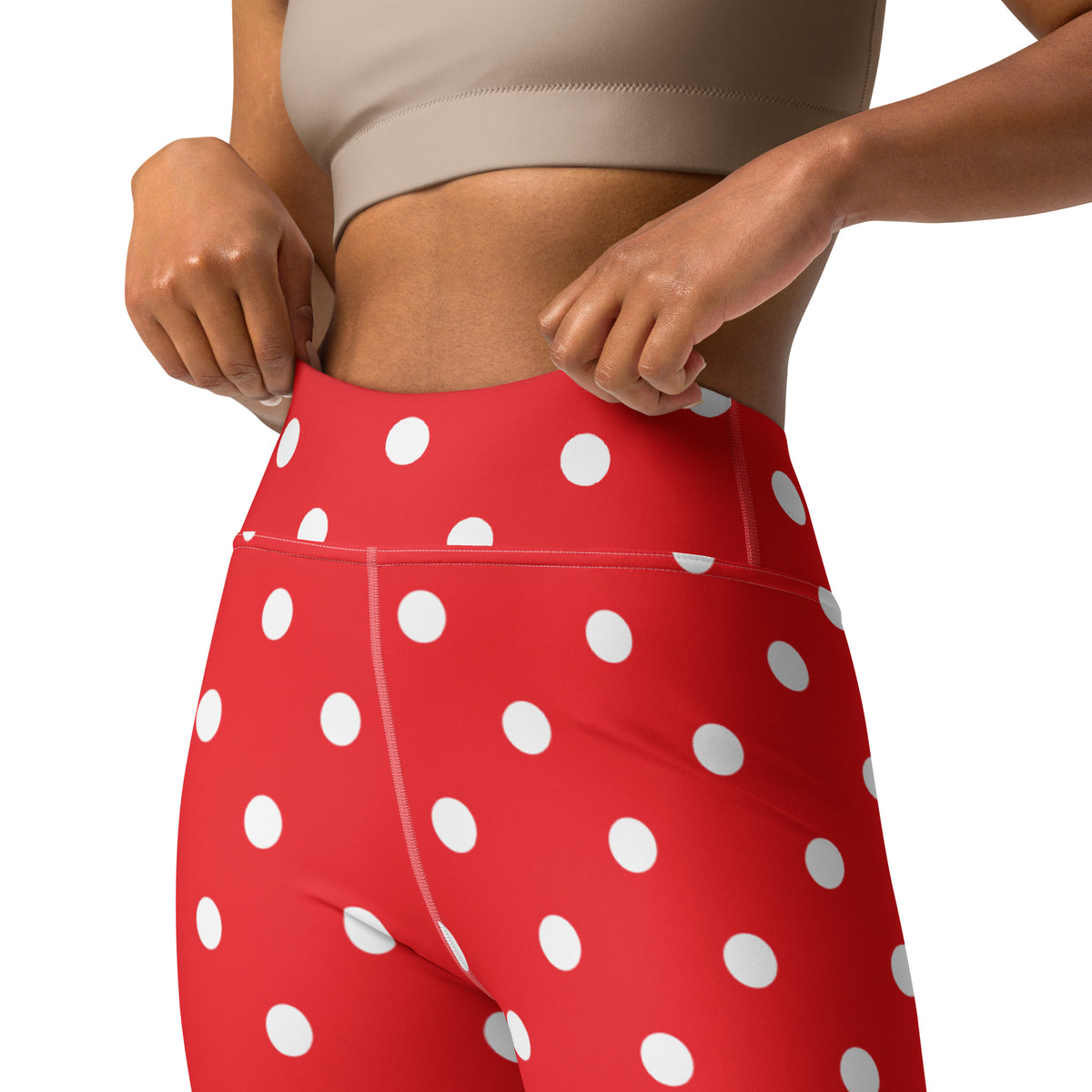 Women's Red Polka Dot Buttery Soft Yoga Leggings - Quick Drying, High Waisted Comfort