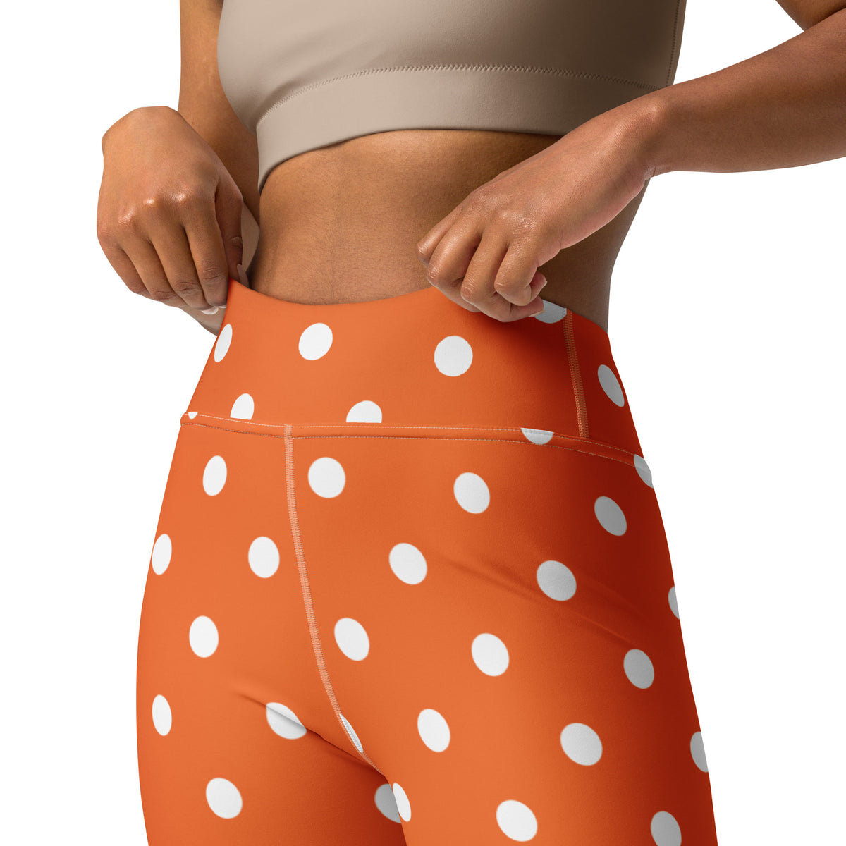 Women's Orange Polka Dot Buttery Soft Yoga Leggings - Quick Drying, High Waisted Comfort