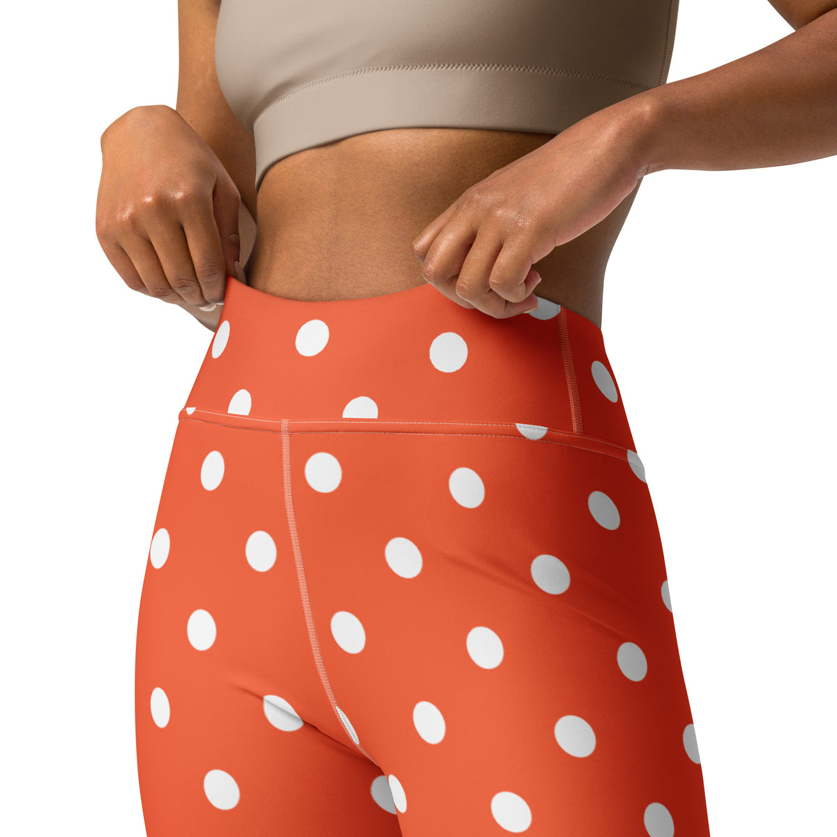 Women's Bright Orange Polka Dot Buttery Soft Yoga Leggings - Quick Drying, High Waisted Comfort