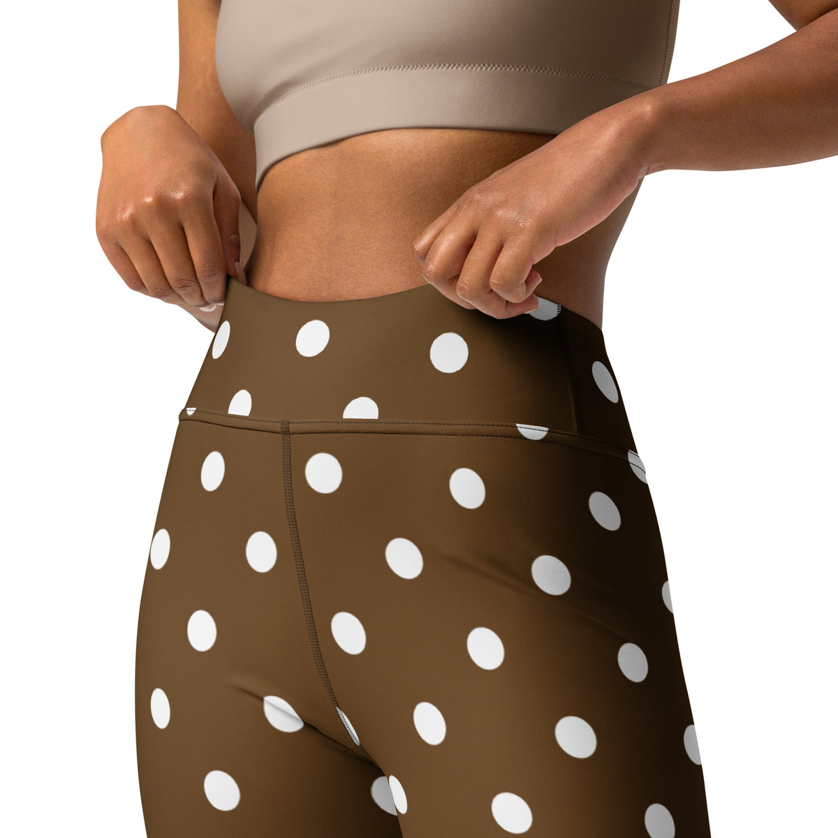 Women's Brown Polka Dot Buttery Soft Yoga Leggings - Quick Drying, High Waisted Comfort