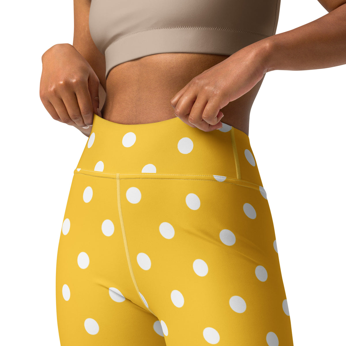 Women's Yellow Polka Dot Buttery Soft Yoga Leggings - Quick Drying, High Waisted Comfort