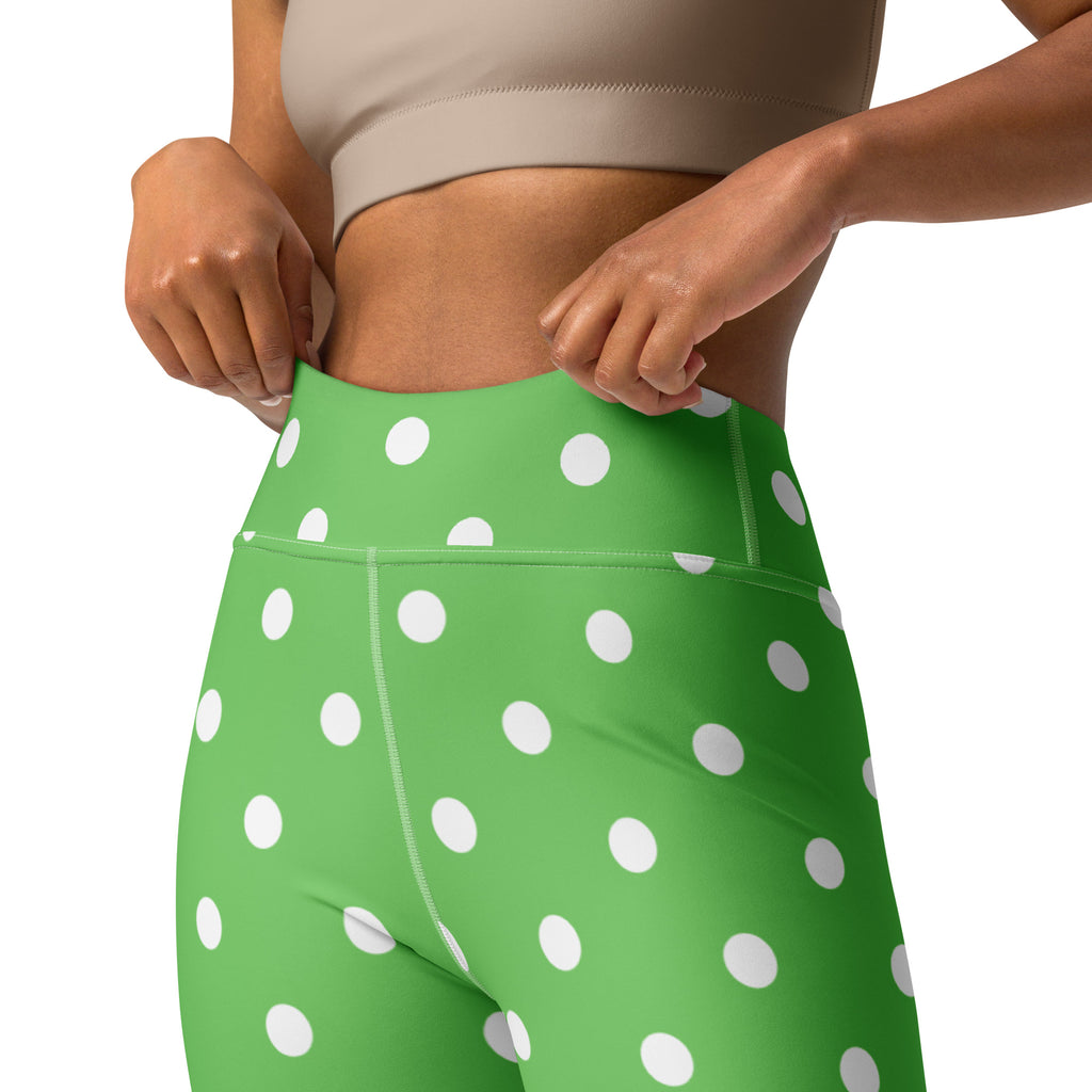 Women's Green Polka Dot Buttery Soft Yoga Leggings - Quick Drying, High Waisted Comfort