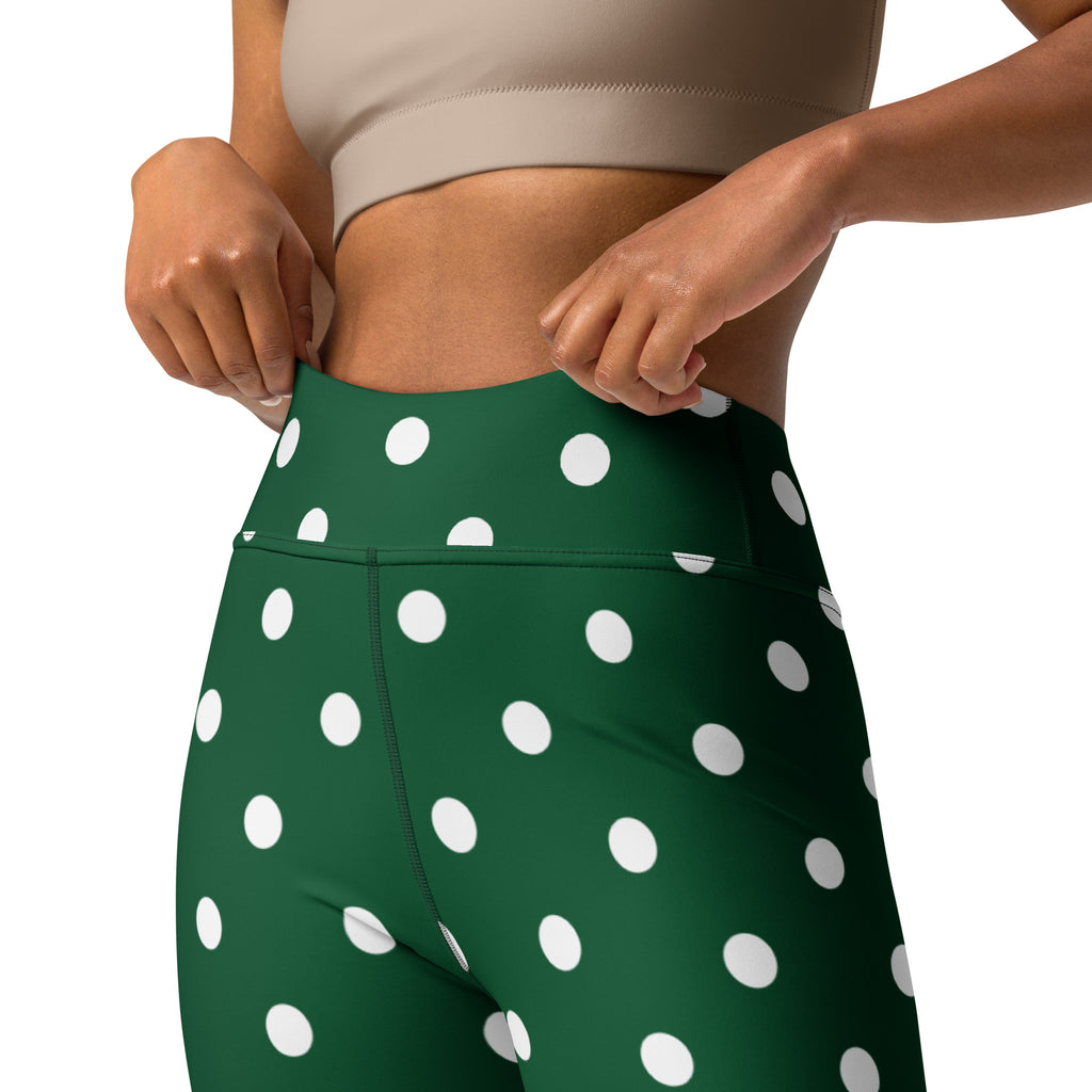 Women's Forest Green Polka Dot Buttery Soft Yoga Leggings - Quick Drying, High Waisted Comfort