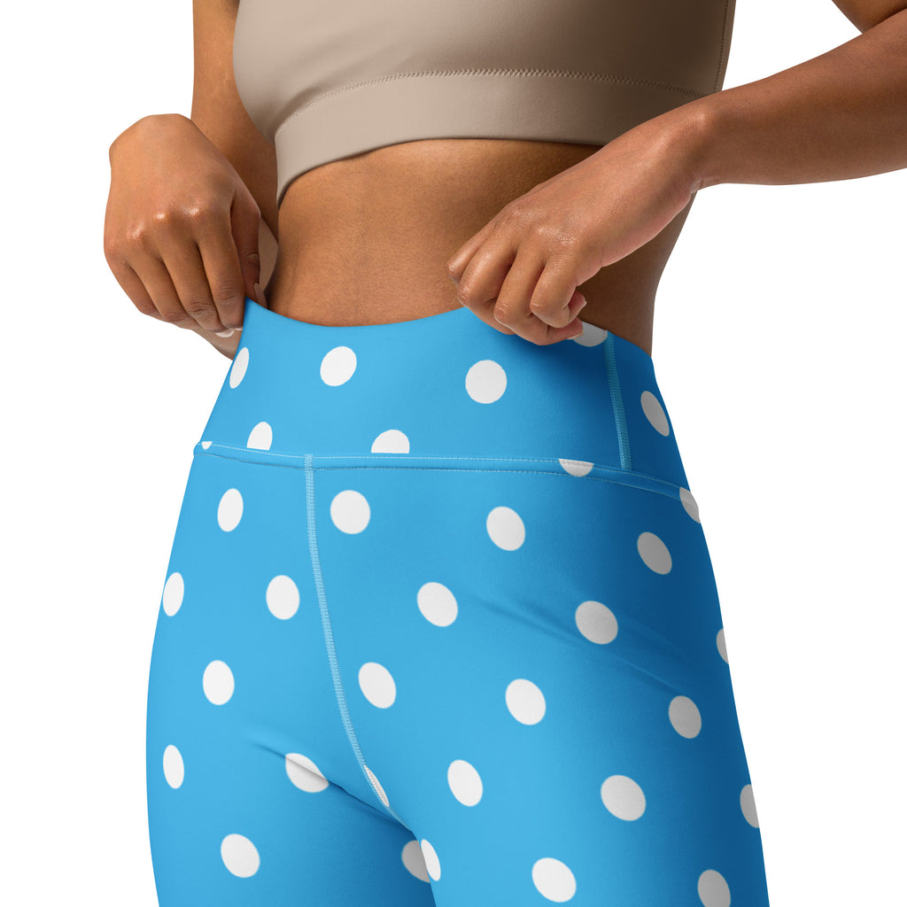 Women's Bright Sky Blue Polka Dot Buttery Soft Yoga Leggings - Quick Drying, High Waisted Comfort