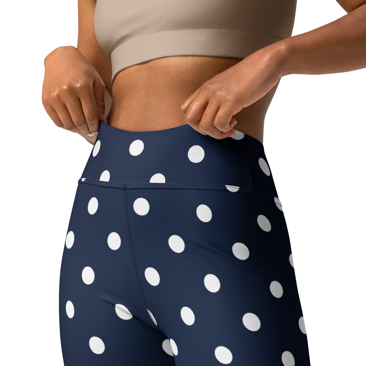 Women's Navy Blue Polka Dot Buttery Soft Yoga Leggings - Quick Drying, High Waisted Comfort