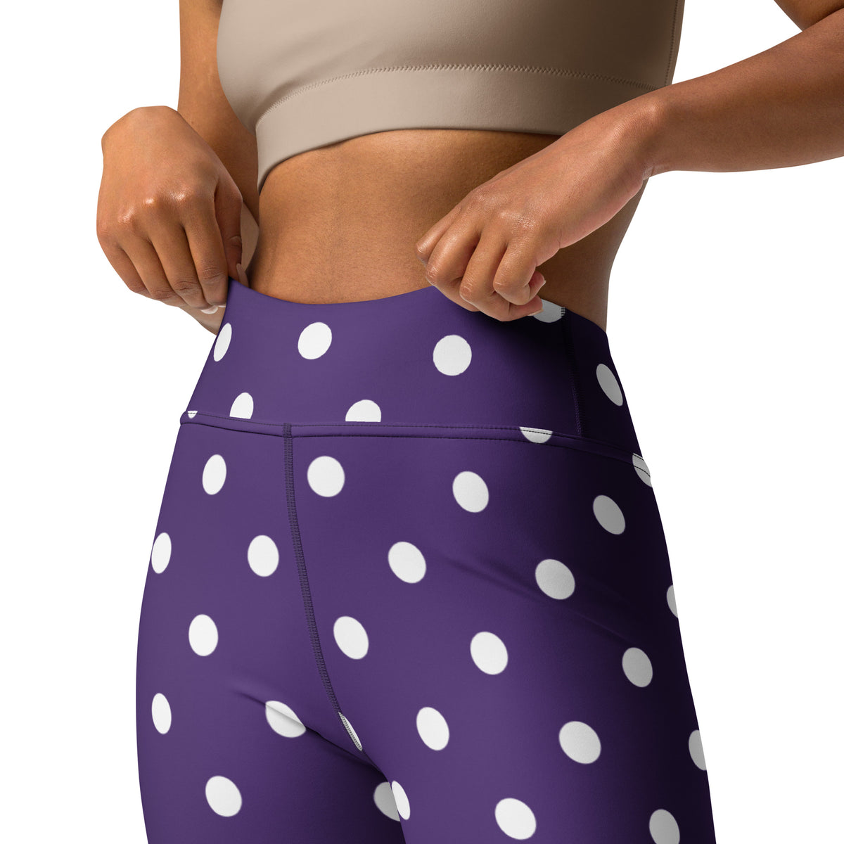 Women's Dark Purple Polka Dot Buttery Soft Yoga Leggings - Quick Drying, High Waisted Comfort