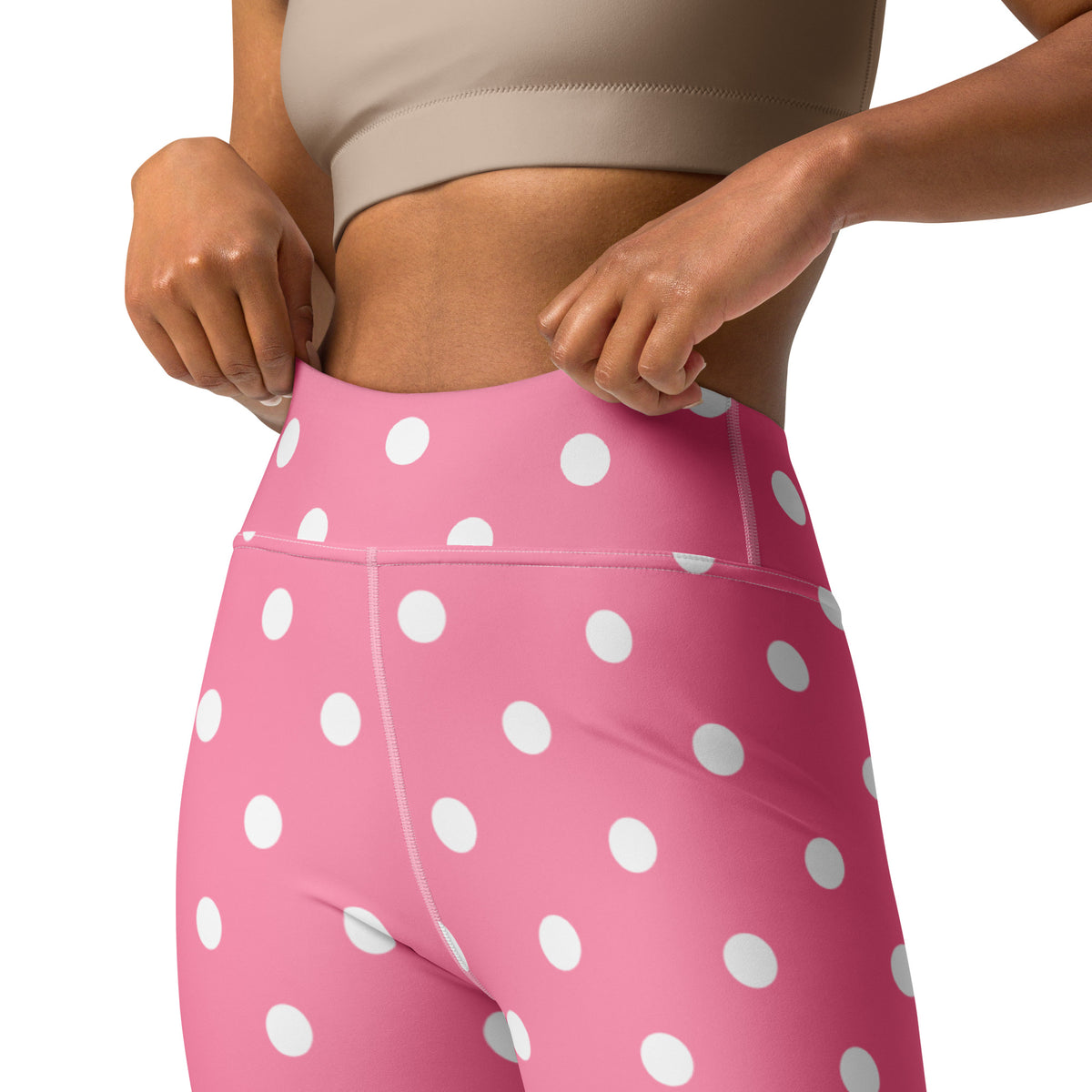 Women's Pink Polka Dot Buttery Soft Yoga Leggings - Quick Drying, High Waisted Comfort