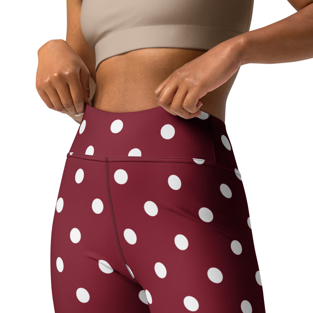 Women's Burgundy Polka Dot Buttery Soft Yoga Leggings - Quick Drying, High Waisted Comfort