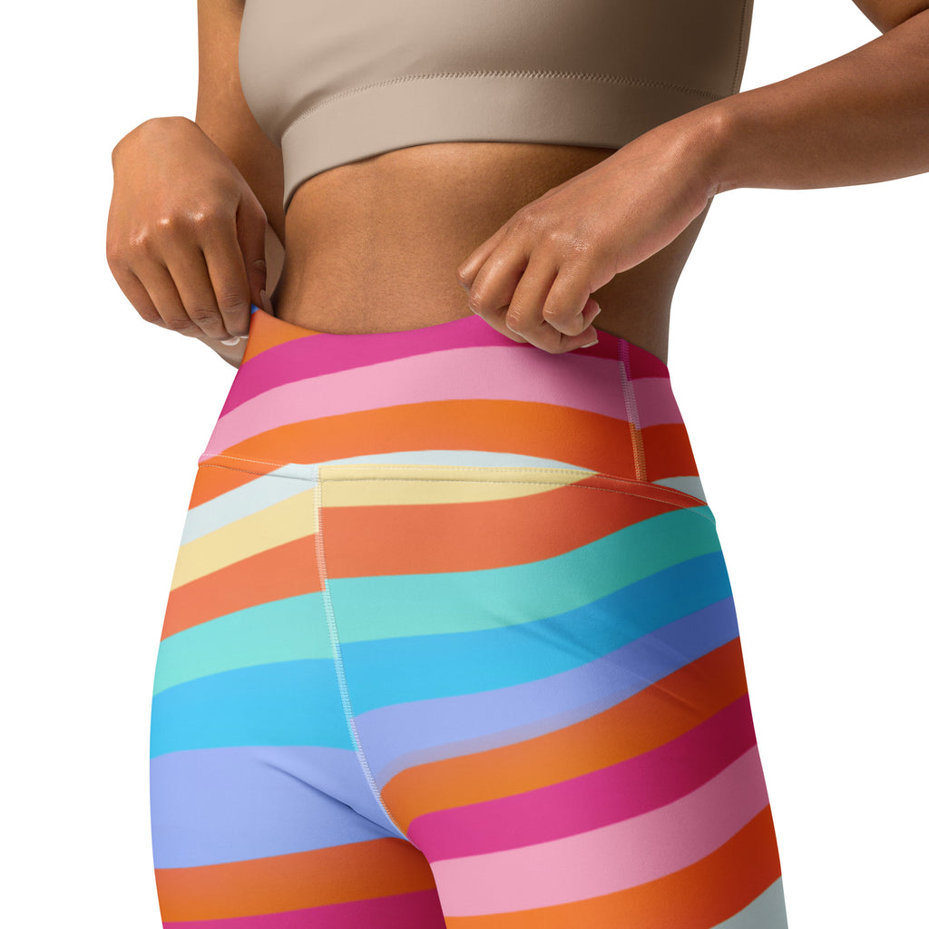 Women's Sand Rainbow Stripe Buttery Soft Yoga Leggings - Quick Drying, High Waisted Comfort