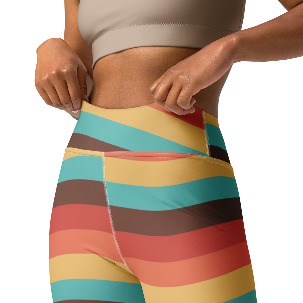 Women's Retro Rainbow Stripe Buttery Soft Yoga Leggings - Quick Drying, High Waisted Comfort