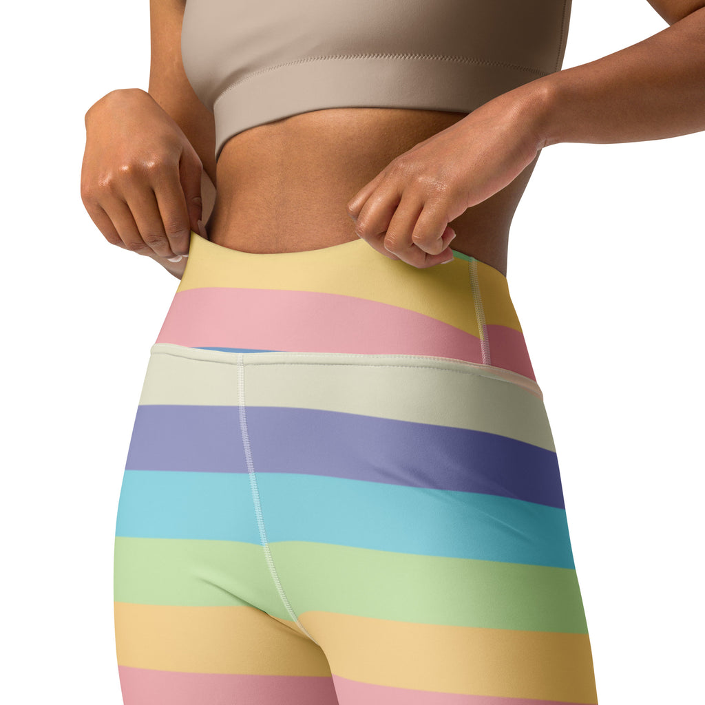 Women's Pastel Light Rainbow Striped Buttery Soft Yoga Leggings - Quick Drying, High Waisted Comfort