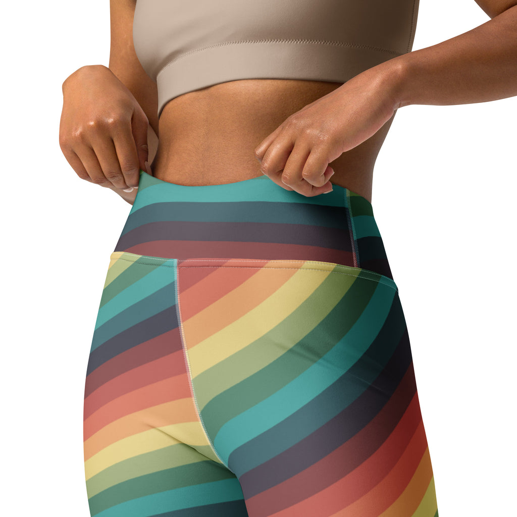 Women's Retro Striped Buttery Soft Yoga Leggings - Quick Drying, High Waisted Comfort
