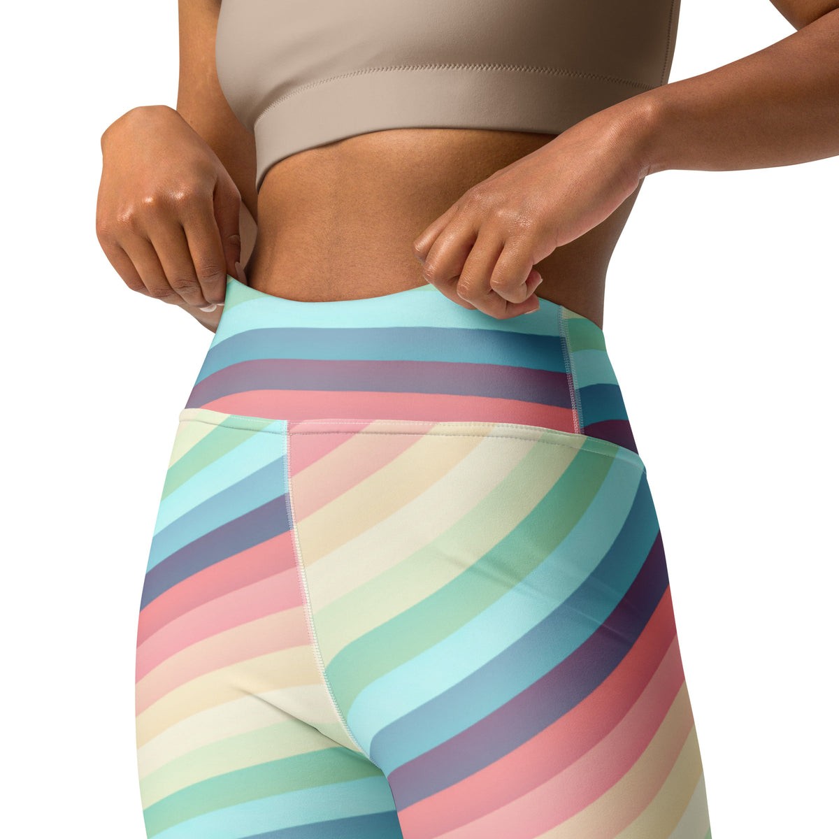Women's Pastel Retro Striped Buttery Soft Yoga Leggings - Quick Drying, High Waisted Comfort