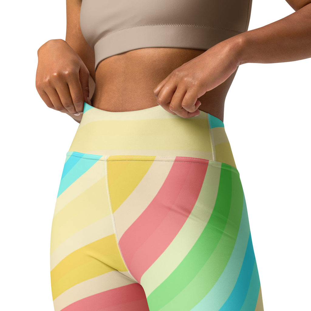 Women's Sand Rainbow Striped Buttery Soft Yoga Leggings - Quick Drying, High Waisted Comfort