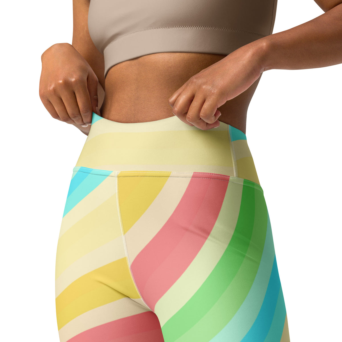 Women's Sand Rainbow Striped Buttery Soft Yoga Leggings - Quick Drying, High Waisted Comfort