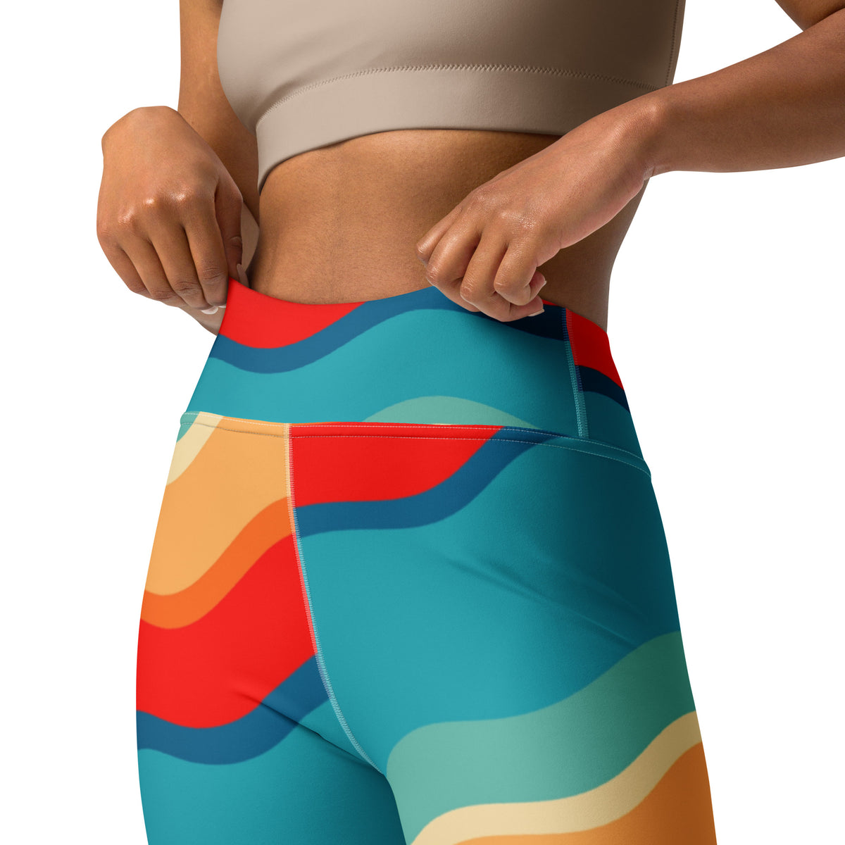 Women's Colorful Retro Wavy Stripe Buttery Soft Yoga Leggings - Quick Drying, High Waisted Comfort