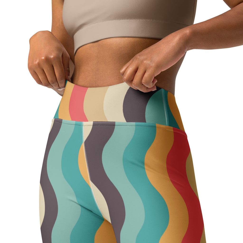 Women's Retro Wavy Striped Buttery Soft Yoga Leggings - Quick Drying, High Waisted Comfort