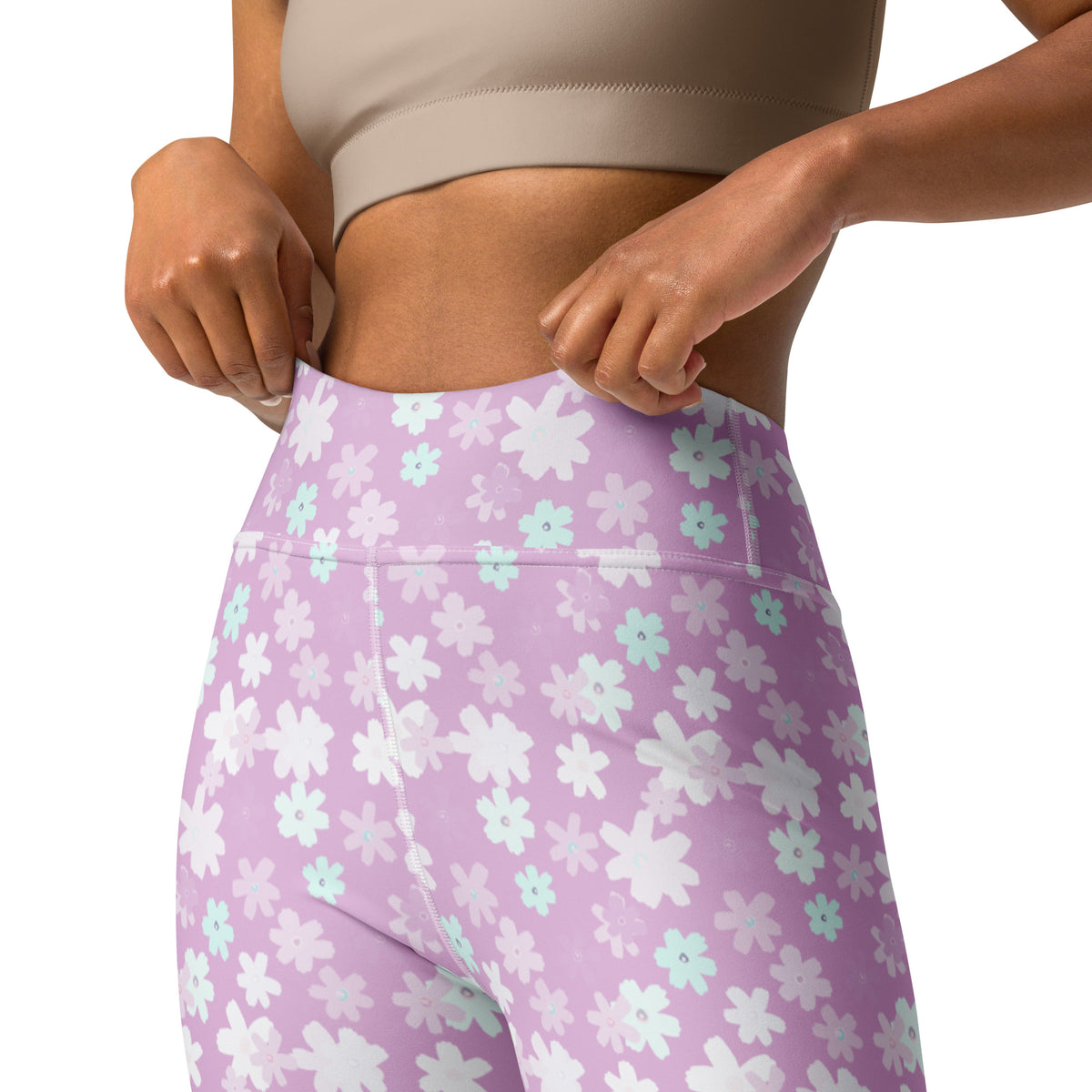 Women's Lavender Floral Buttery Soft Yoga Leggings - Quick Drying, High Waisted Comfort