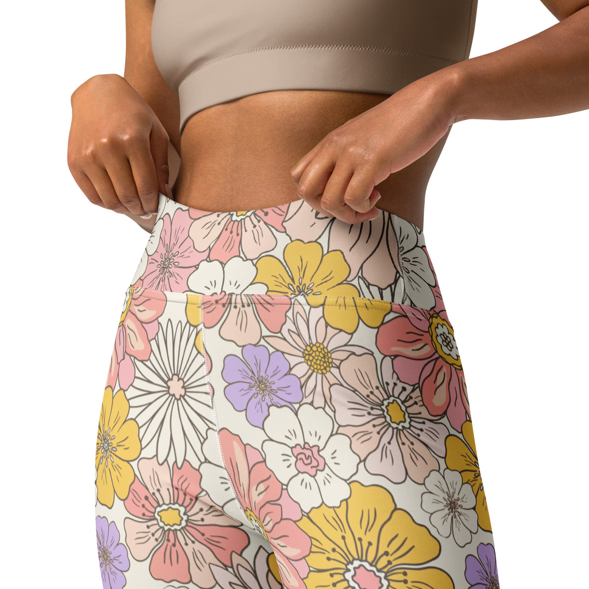 Women's Retro Floral Buttery Soft Yoga Leggings - Quick Drying, High Waisted Comfort