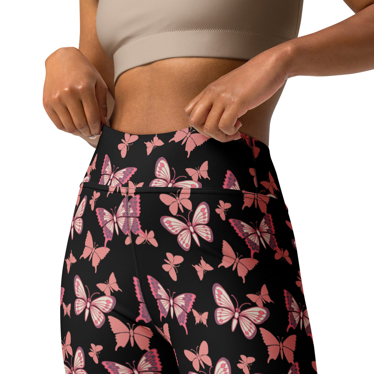 Women's Vibrant Pink Butterfly Buttery Soft Yoga Leggings - Quick Drying, High Waisted Comfort